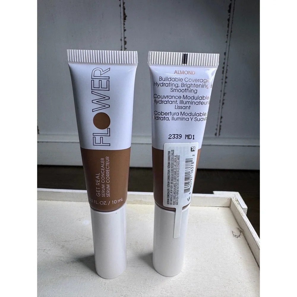 Lot of 2 Flower Beauty Get Real Serum Concealer Almond 0.33 fl oz Hydrating